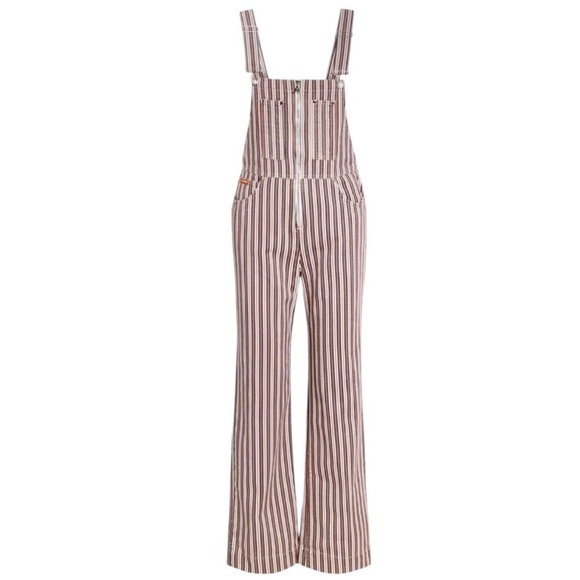 AlexaChung Arodene Red White Stripe Dungarees Denim Overalls NWT US 6 - Picture 1 of 16